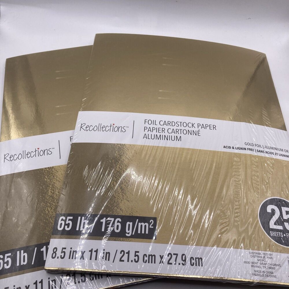 2 Pack Recollections GOLD FOIL Cardstock Paper 8.5 x 11, 25 Sheets - 65 LB - NEW